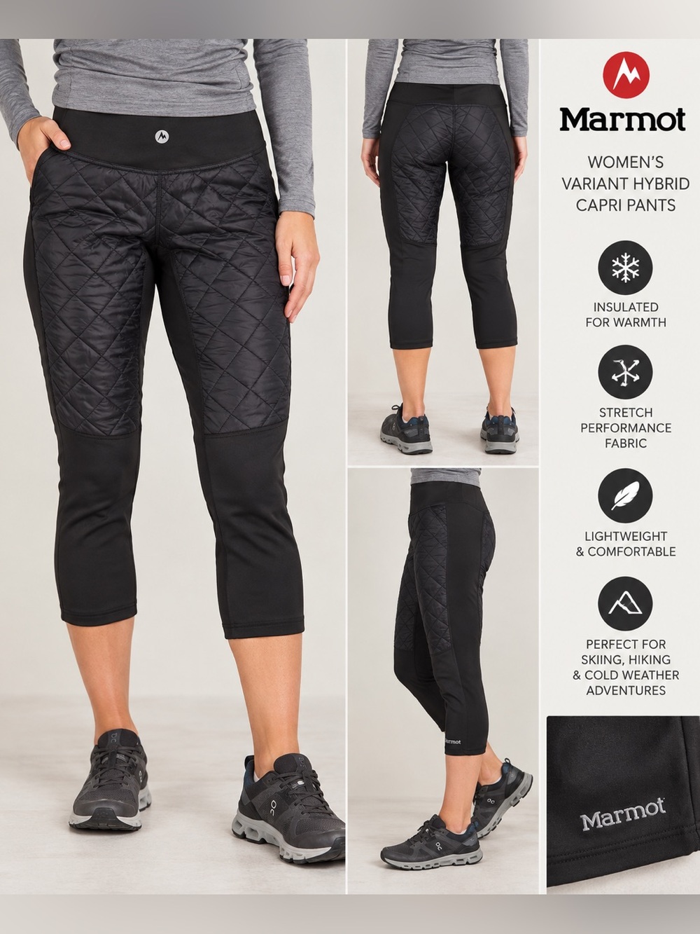Marmot Women’s S Variant Hybrid Insulated Capri Pants Black Base Layer